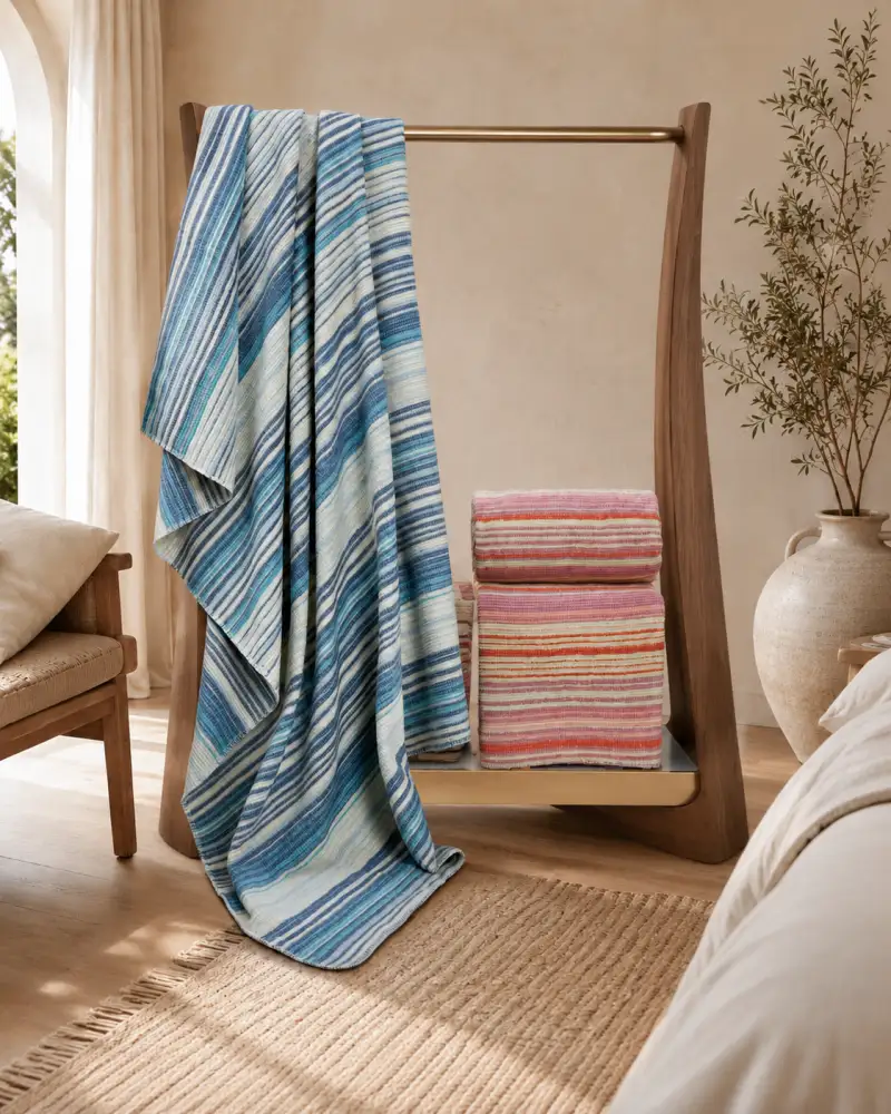 Striped blanket in blue tones