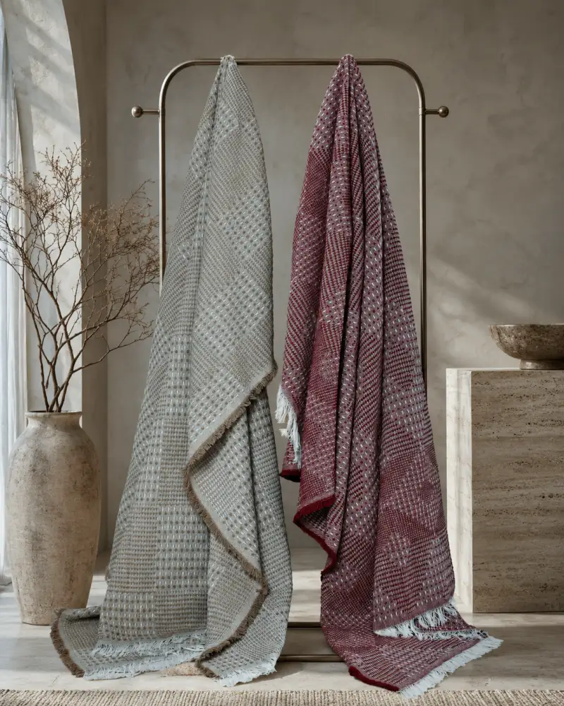 Pair of geometric-patterned blankets