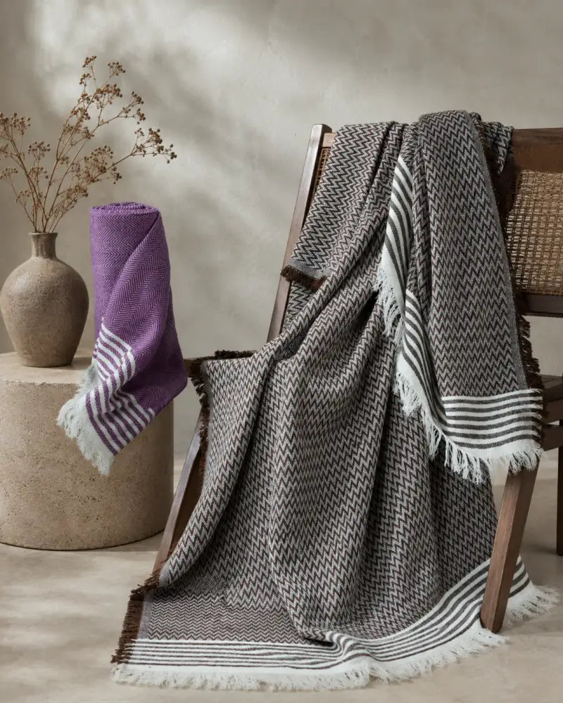 Kuyucak Textile woven blanket, herringbone pattern