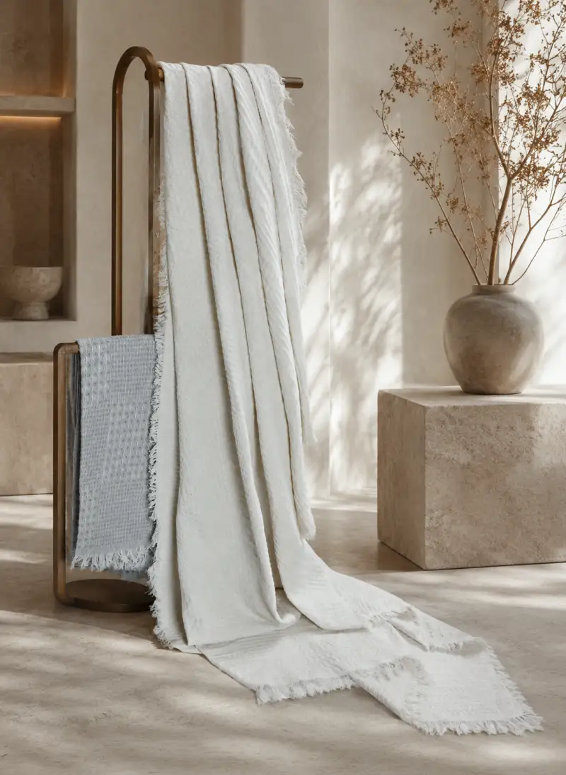 Cream-colored fringed blanket