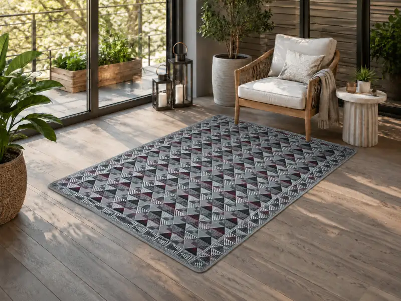 Geometric-patterned throw indoors